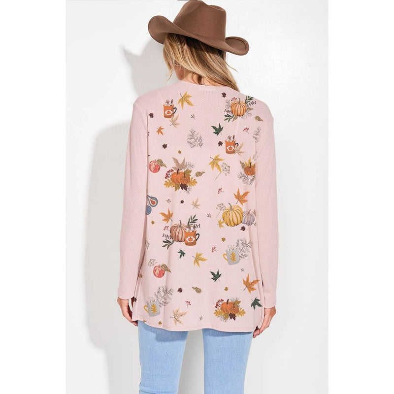 Fall Leaves/Pumpkin Print Cardigan