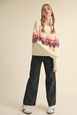 Ivory Cable Knit Fair Isle Sweater