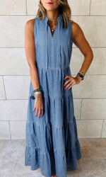 Chambray Tiered Sleeveless Dress