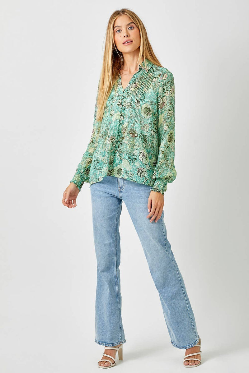 Sand Mix Pintuck Print Blouse