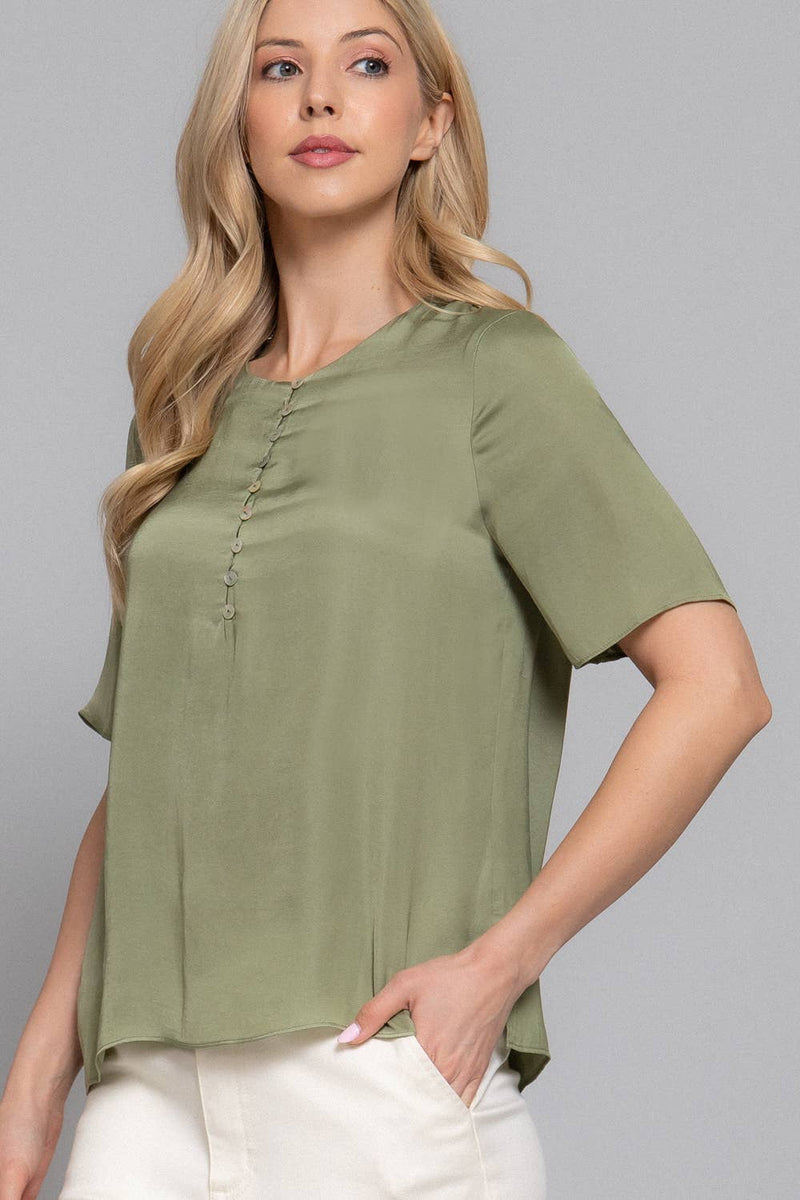 Crew Neck Washed Matte Satin Blouse