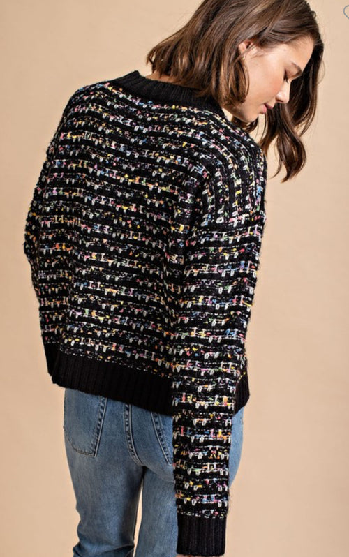 Multi Color Weave Black Sweater