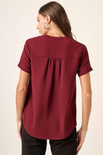 Short Sleeved Rayon Top in Wine or Ivory