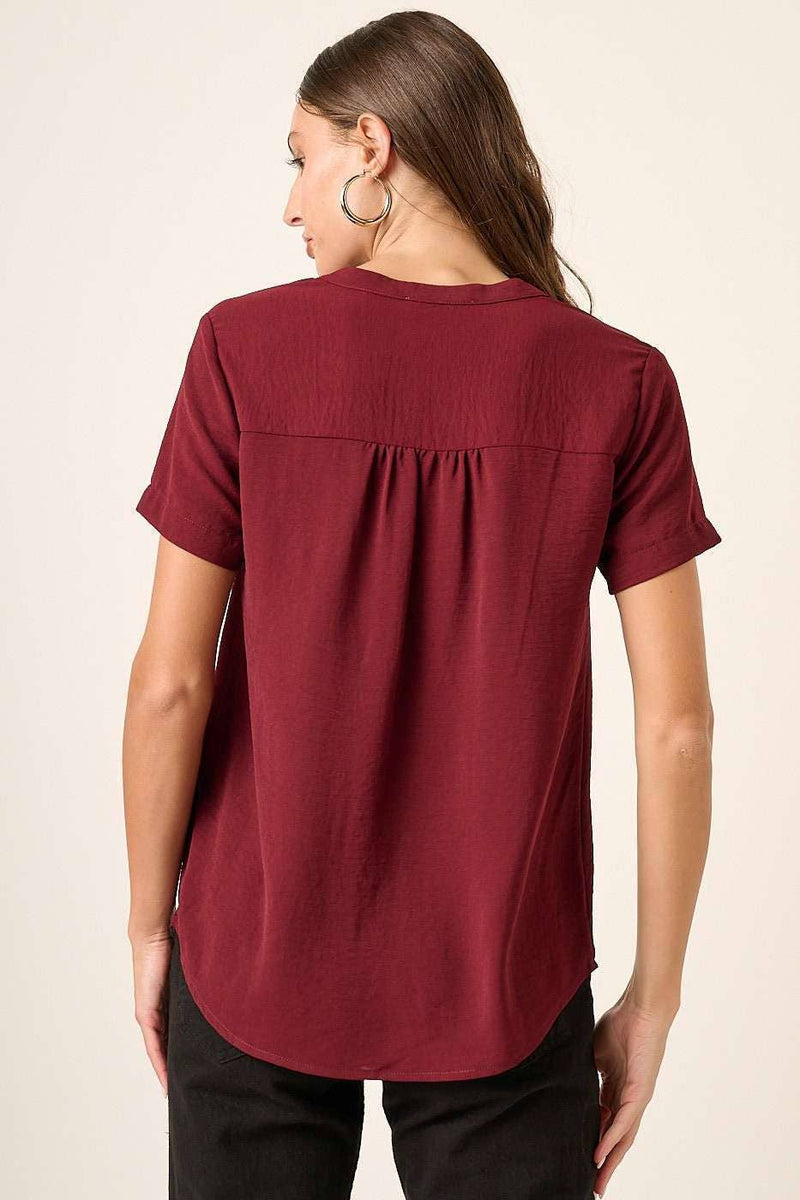 Short Sleeved Rayon Top in Wine or Ivory