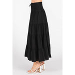 Tiered Flowing Black Skirt with Side Slit