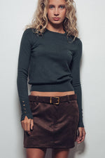 Polished Button Cuff Slim Knit Top