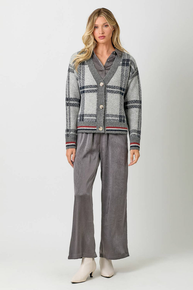 Grey Plaid Cardigan