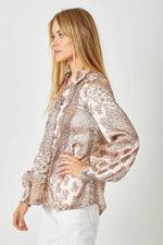 Sand Mix Pintuck Print Blouse