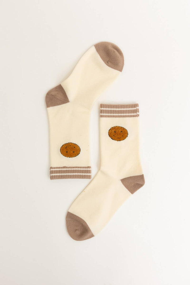 Happy Face Embroidered Crew Socks