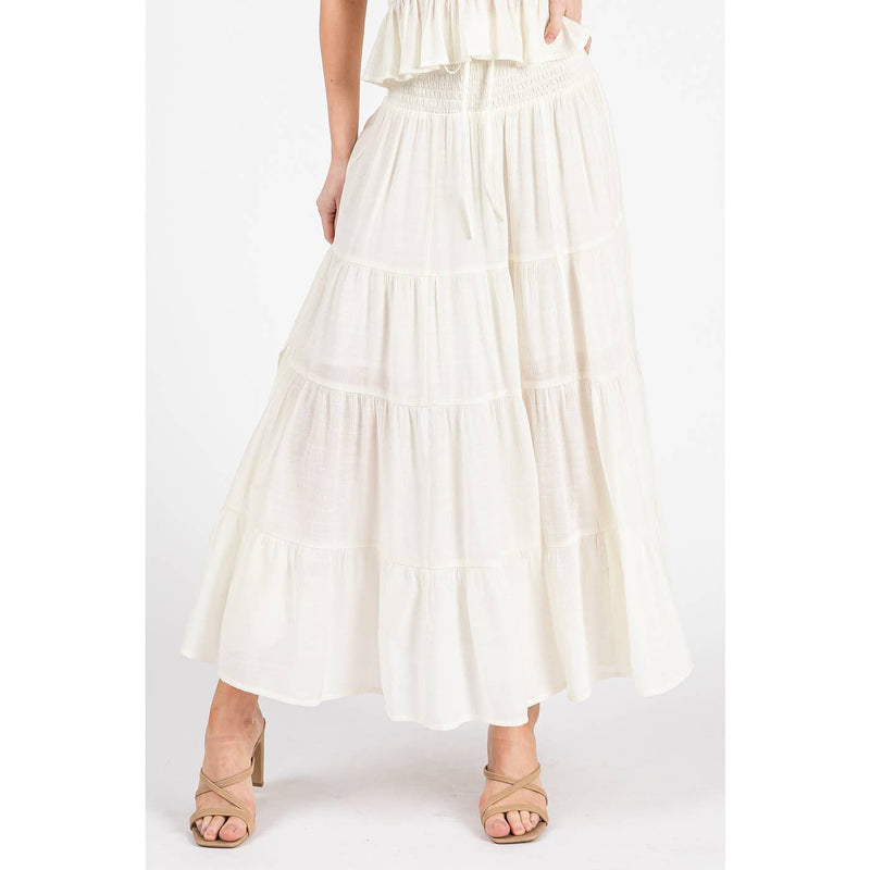 Tiered Flowing Black Skirt with Side Slit
