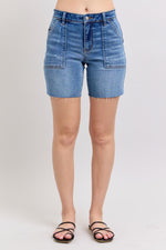 Judy Blue Mid Rise Bermuda Shorts with Back Flap Pockets
