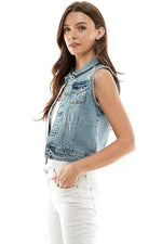 Ladies Distressed  Denim Vest