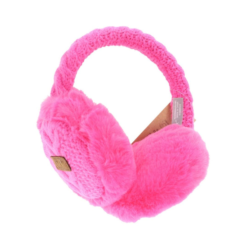 Cable Knit Faux Fur Earmuffs in Beige or Navy