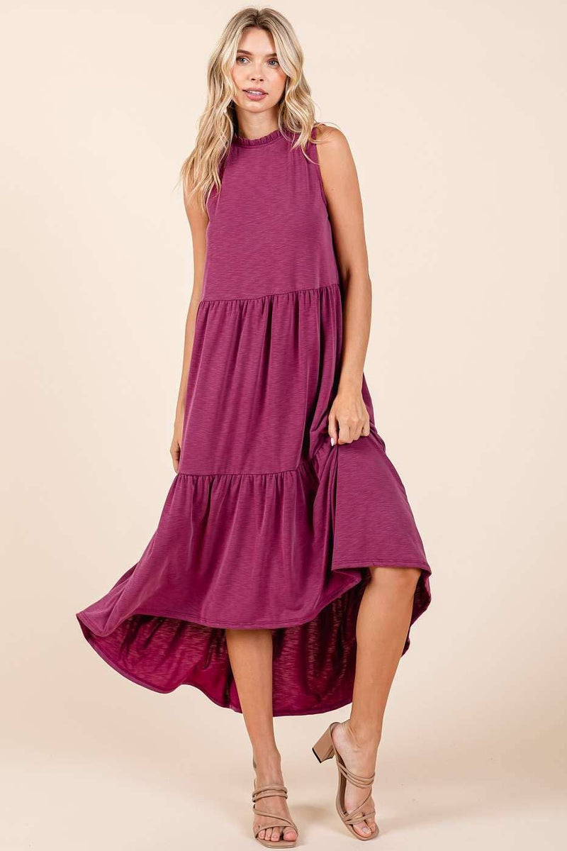 Ruffled Tiered Magenta Dress