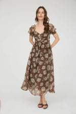 Chocolate Floral Sweetheart Neckline Dress