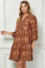 Rust Floral Shift Dress