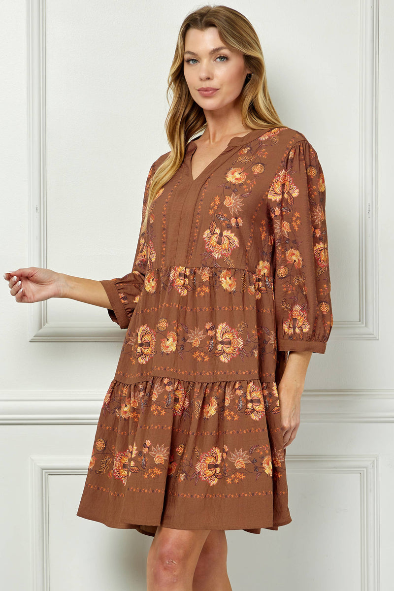 Rust Floral Shift Dress
