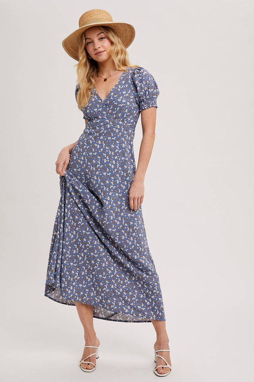 Boho Floral Print V-Neck Maxi Dress