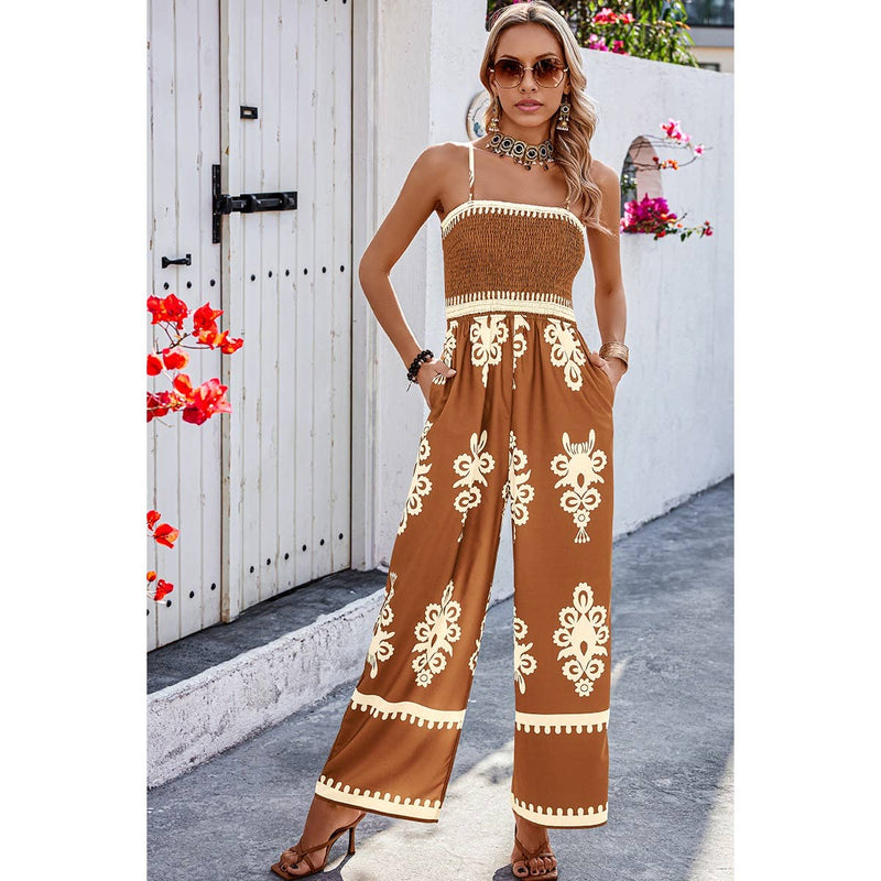 Tan Geo Print Jumpsuit