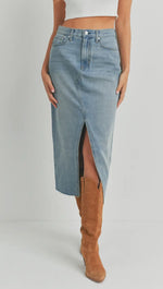 Long High Waist Slit Hem Jean Skirt