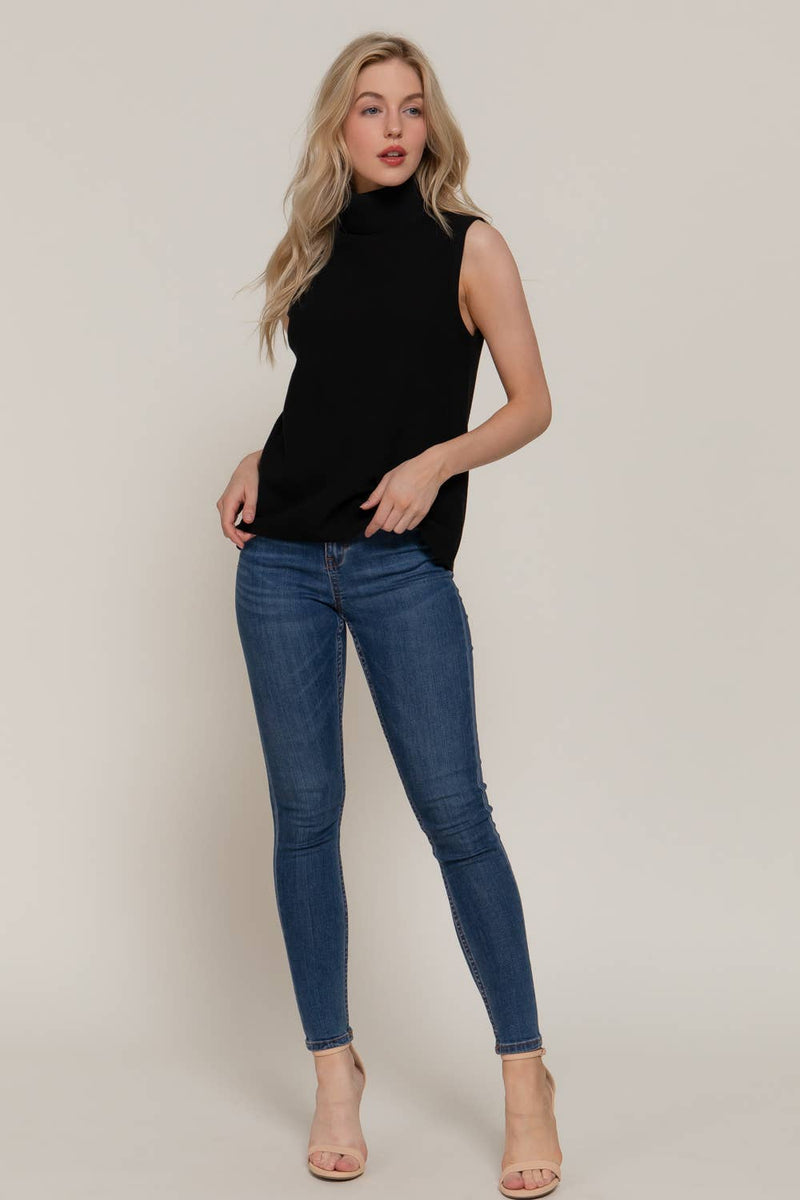 Sleeveless Turtleneck Soft Knit Top
