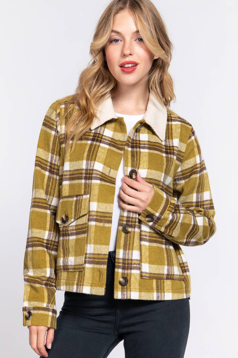 Plaid Jacket with Faux Fur Collar