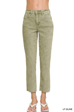 Straight Cut Acid-Washed Jeans in Olive or Brown