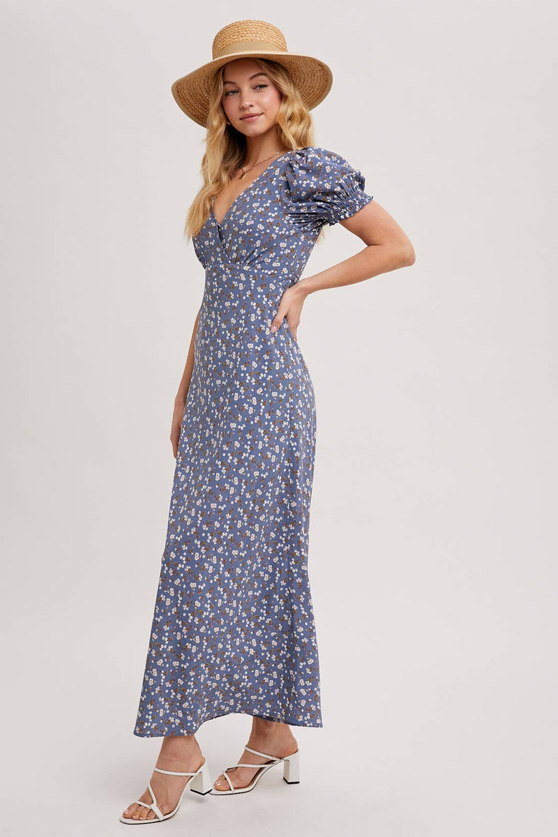 Boho Floral Print V-Neck Maxi Dress