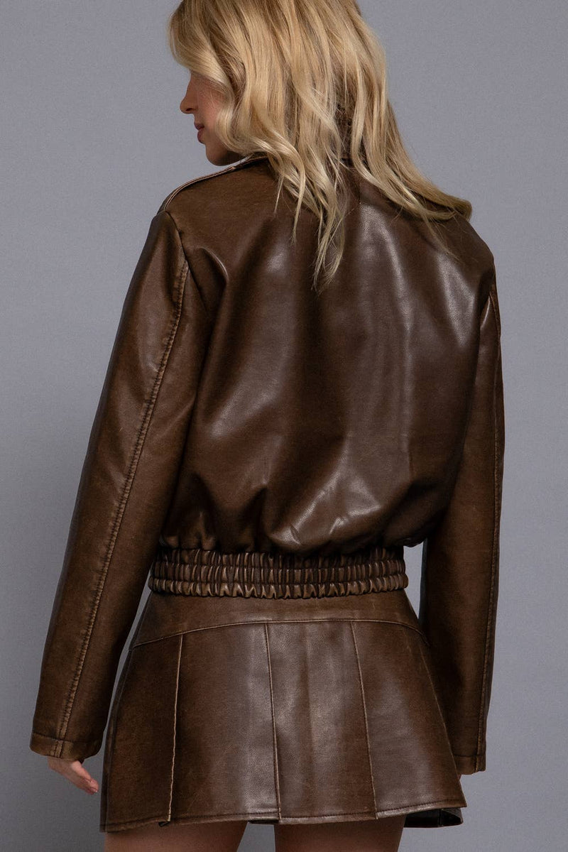 Faux Leather Jacket in Hazelnut or Cream