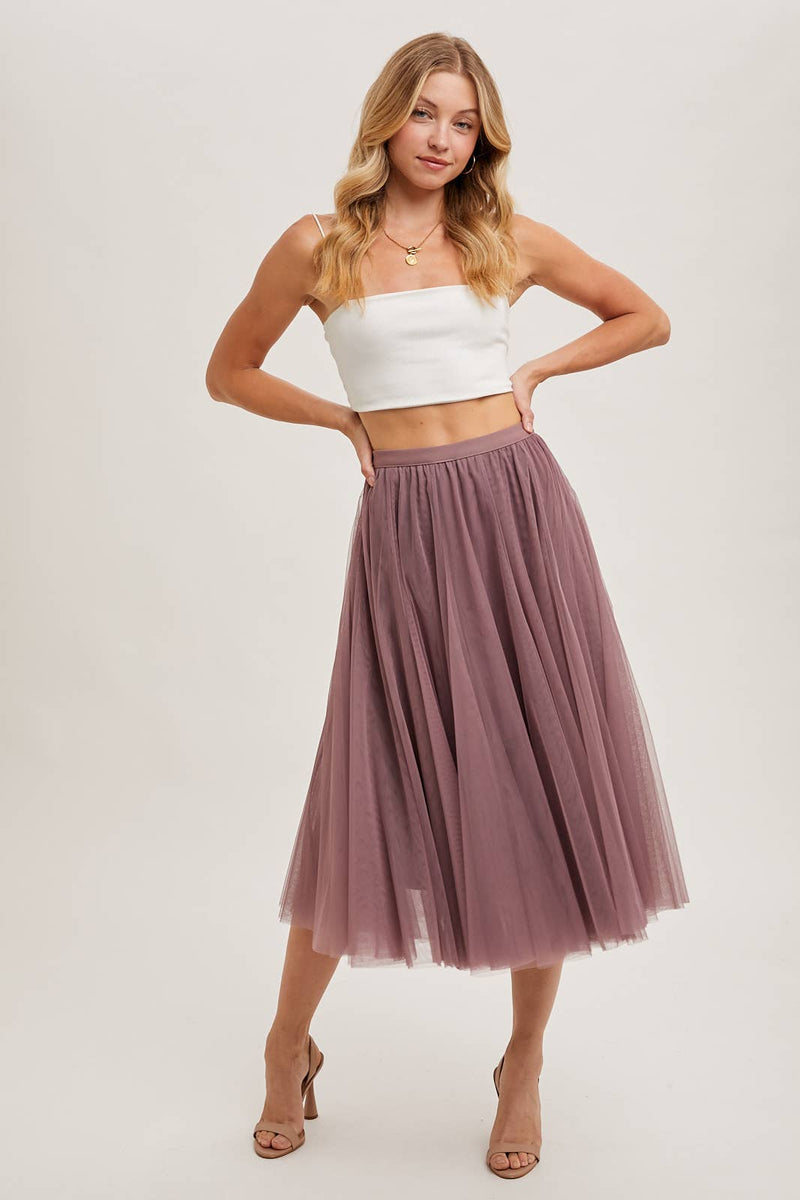 Tulle Pleated Lined Chiffon Midi Skirts