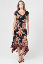 V Neck Hanky Hem Maxi Dress with Lace Trim