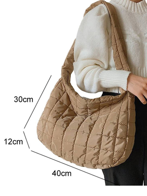 Quilted Zipper Large Shoulder Bag in Cream or Khaki