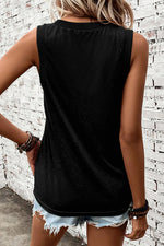 Black Sequined American Flag Patch Exposed Seam Tank Top