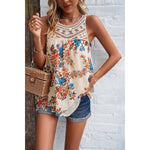Floral Print Lace Trim Boho Sleeveless Blouse