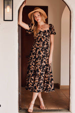 Floral Print Sweetheart Neckline Midi Dress