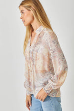 Sand Mix Pintuck Print Blouse