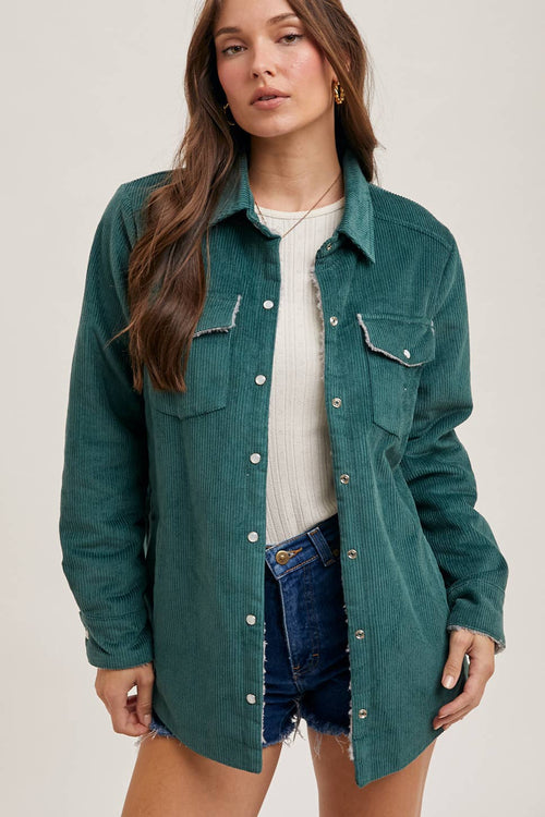 Deep Teal Corduroy Sherpa Lined Jacket