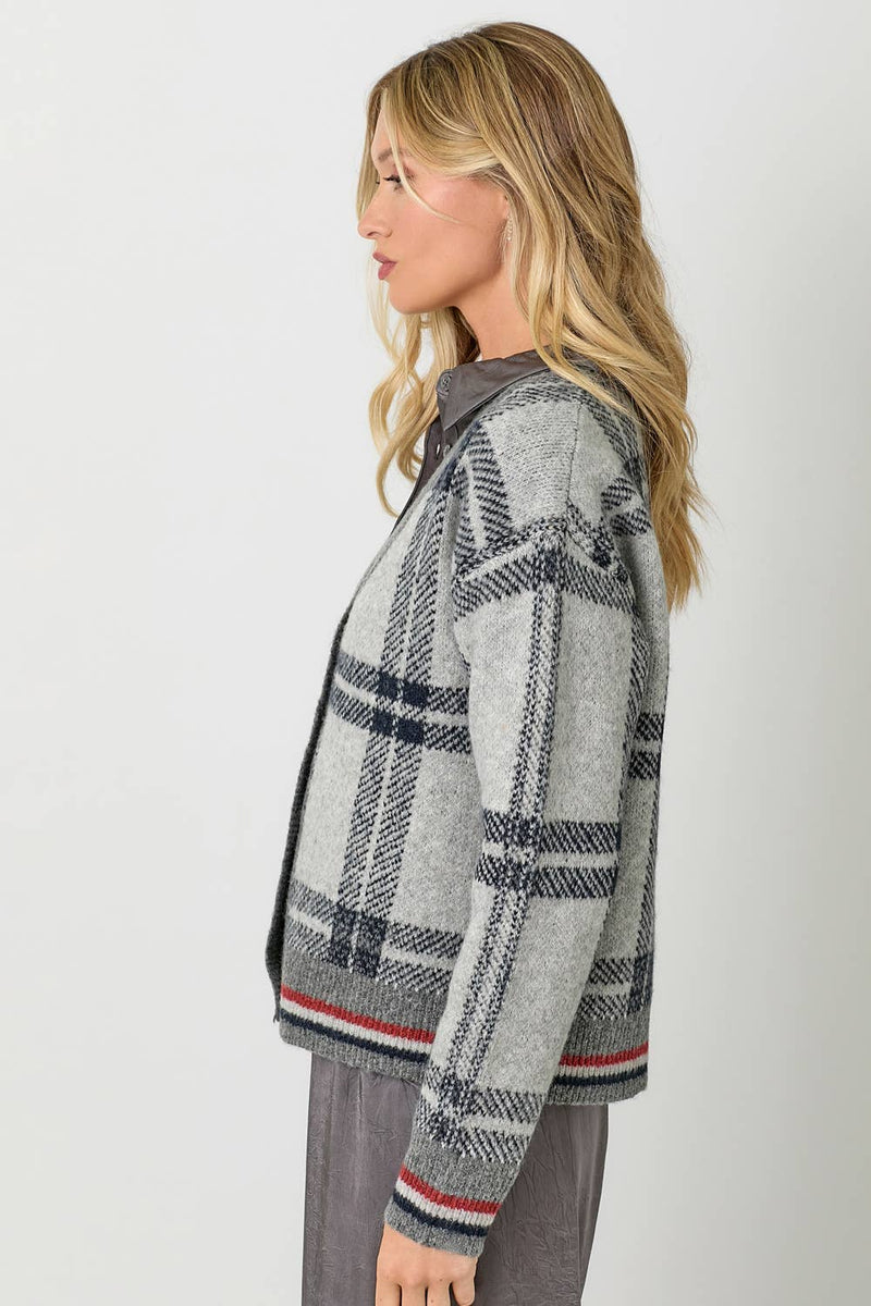 Grey Plaid Cardigan