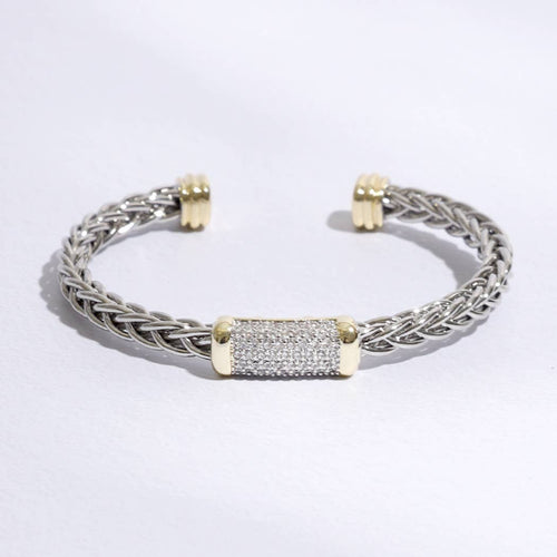 Braided Bangle with CZ Bar Design Bracelet