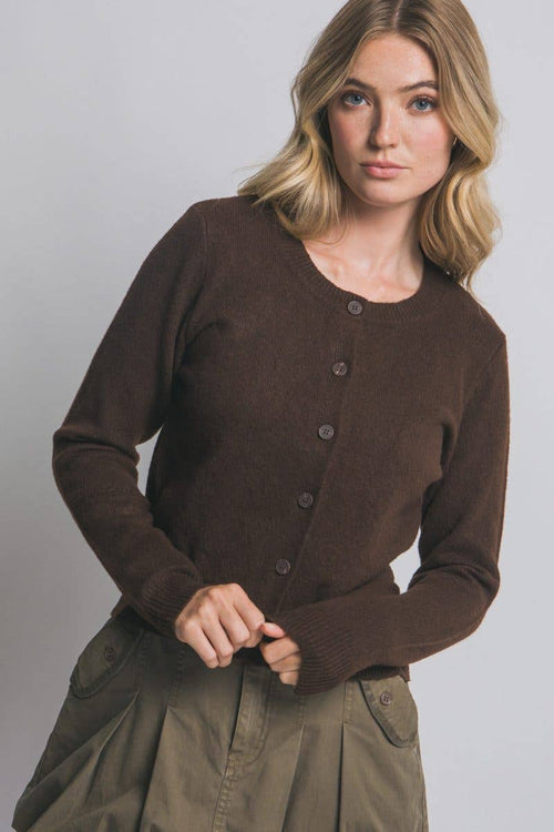 Crew Neck Button-up Cardigan