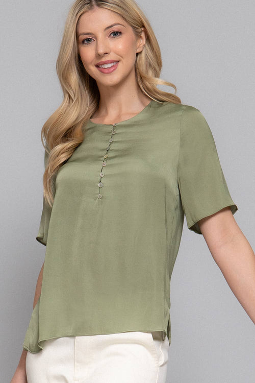 Crew Neck Washed Matte Satin Blouse