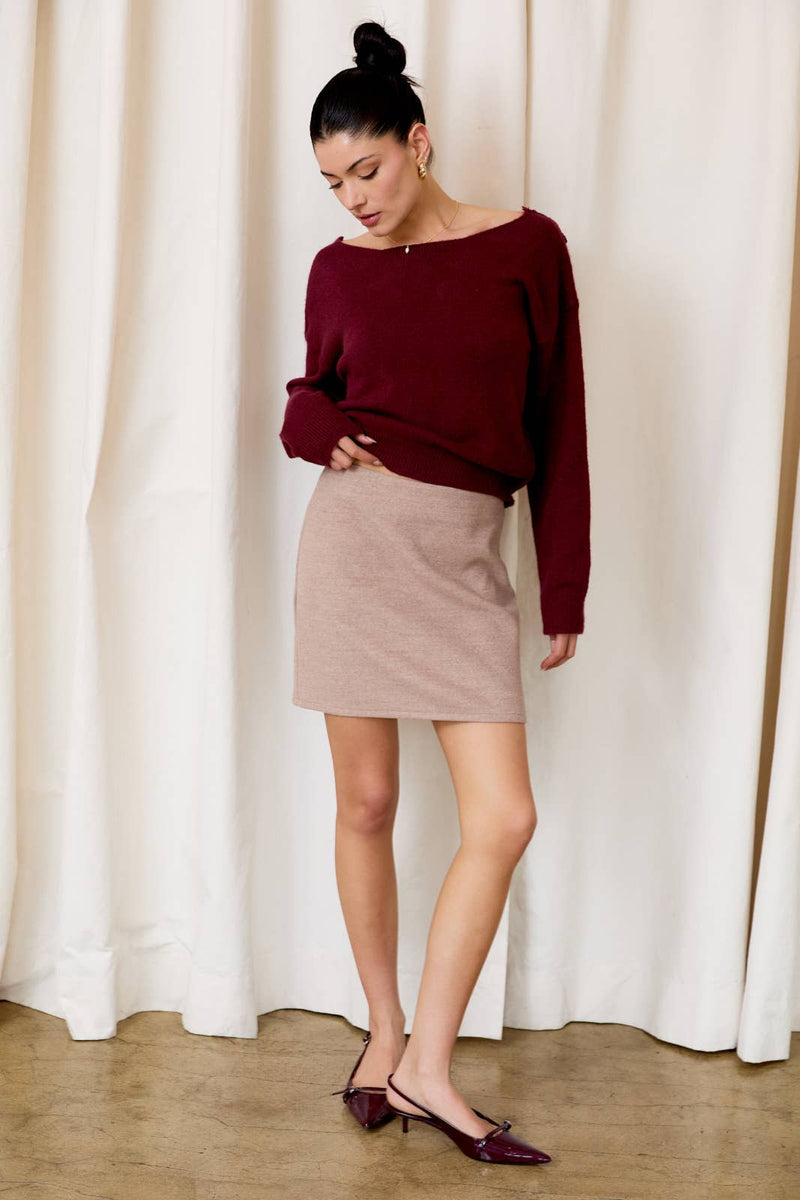 Back Lace Trim Wine Sweater
