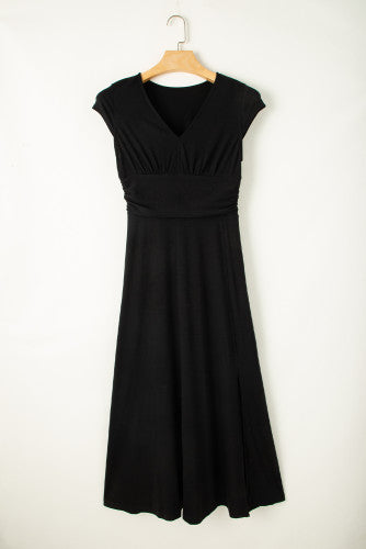 Black Shirred Empire Waist Dress