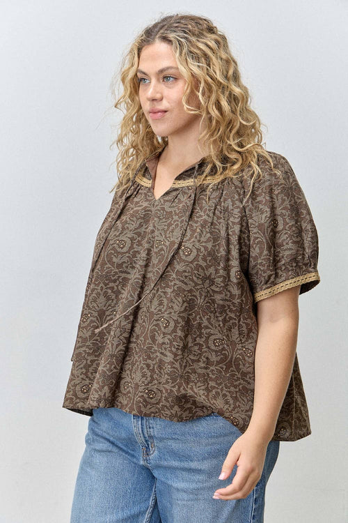 Textured Blouse with Crochet Accent