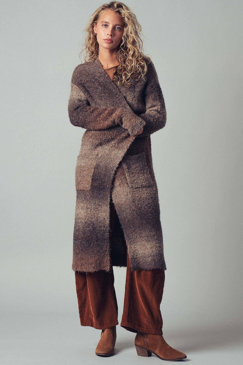 Brushed Ombre Knit Open Front Cardigan