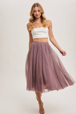 Tulle Pleated Lined Chiffon Midi Skirts
