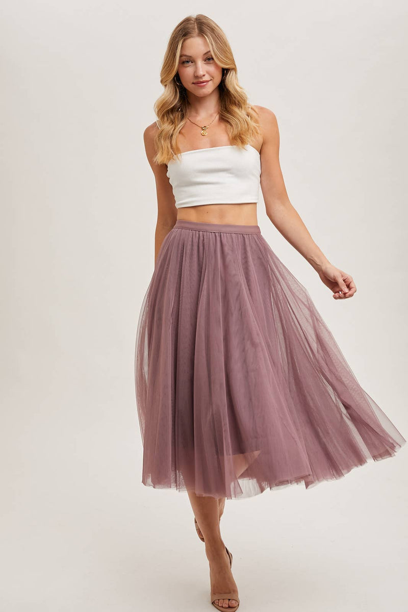 Tulle Pleated Lined Chiffon Midi Skirts