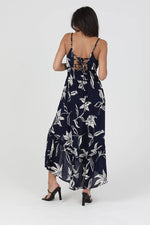 Lace-Up Back Midi Dress in Blue or in Black