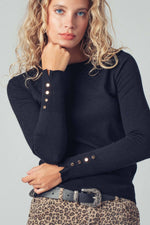 Polished Button Cuff Slim Knit Top