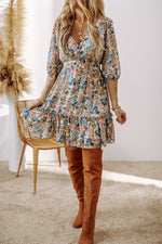 Sky Blue Floral Short Dress